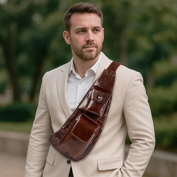 Elegant Leather Sling Bag with Adjustable Strap - Perfect for Travel & Style - Picture 5 of 5